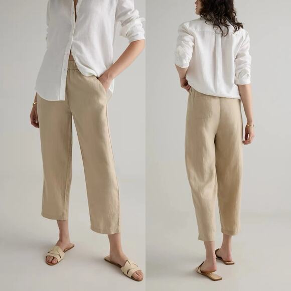 Quince Pants - Quince Cropped Pants S 100% European Linen Pull On Pockets Minimalist Driftwood